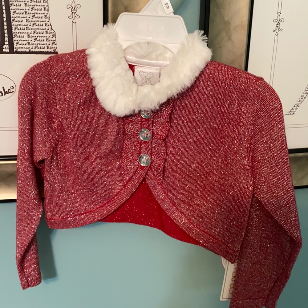 NWT red sparkle faux fur sweater. Holiday Christmas. Size 18 month. Girls